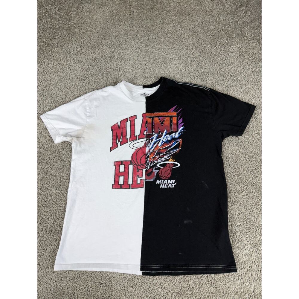 Miami Heat x Hollister Shirt Mens Medium Black White Two Tone Short Sleeve